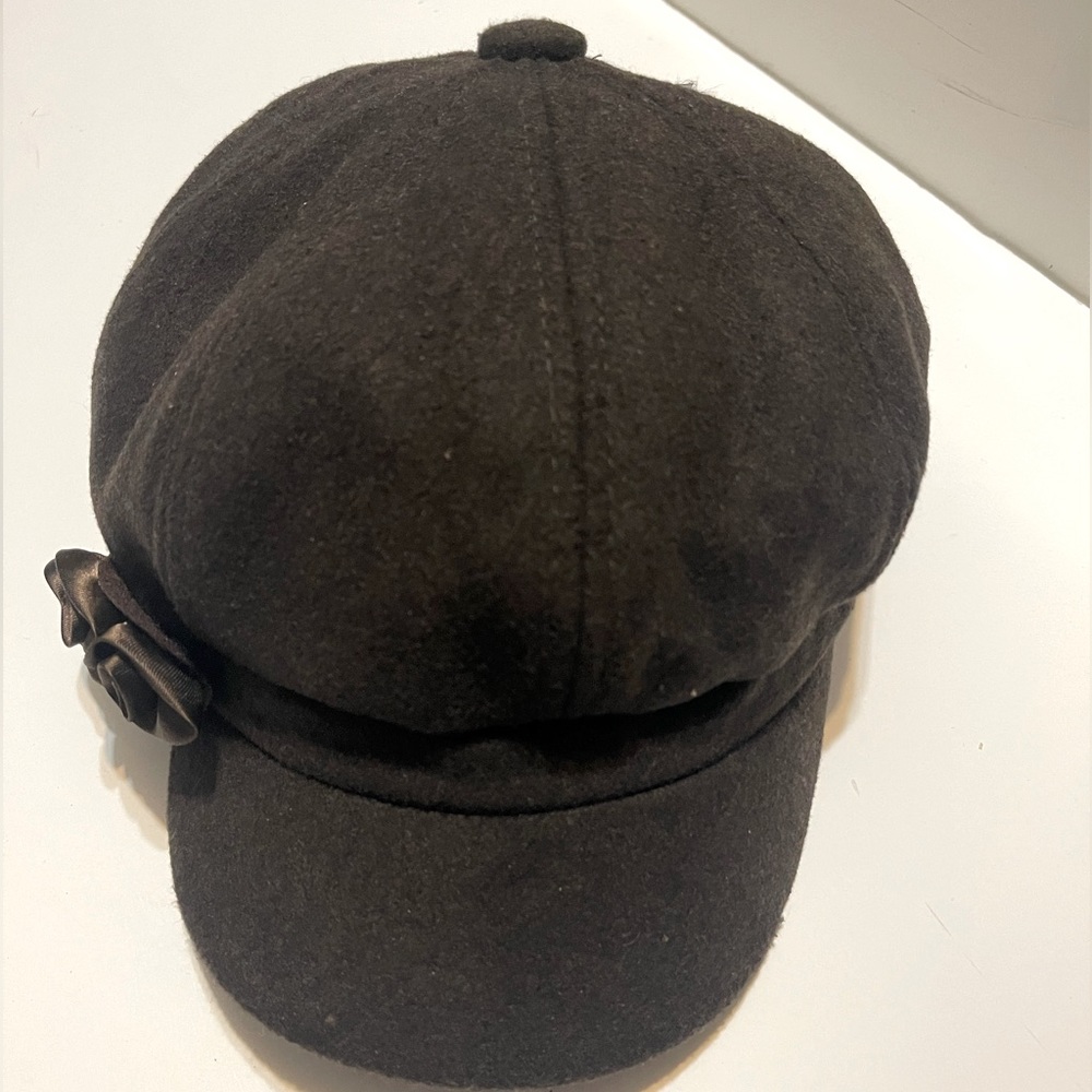 Women’s Dark Chocolate Brown Newsboy Hat with detachable  Satin Rose Clip On